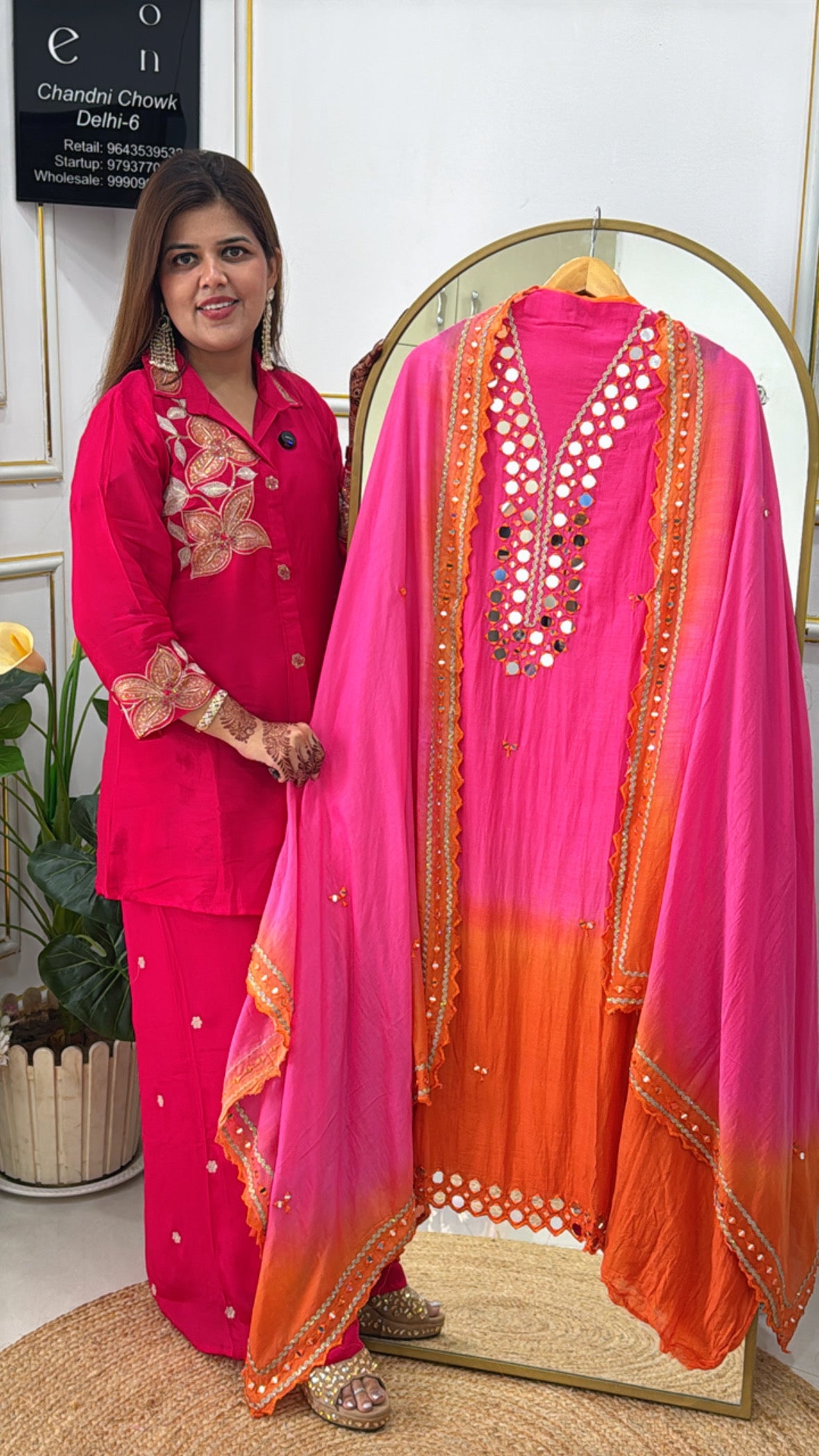 Rakhi Special Designer Mul Mul Cotton Suit Material with Mirror Neck & Ombre Detailing GF 393